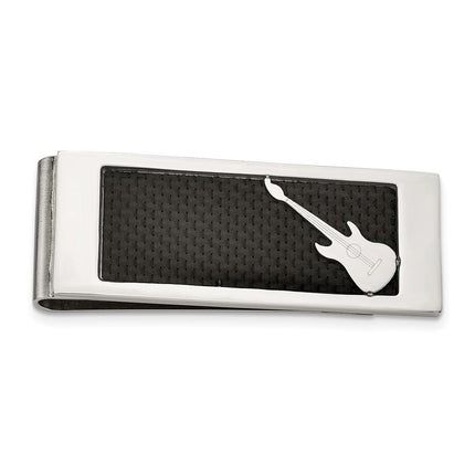 Stainless Steel Polished Black Carbon Fiber Inlay Guitar Money Clip ,