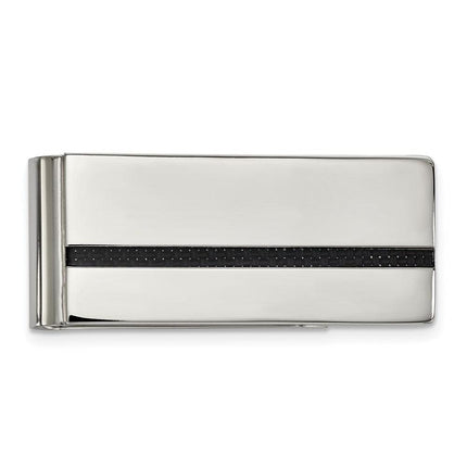 Stainless Steel Polished Black Carbon Fiber Inlay Money Clip ,