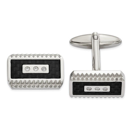 Stainless Steel Polished Black Carbon Fiber Inlay with CZ Cufflinks ,