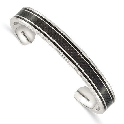 Stainless Steel Polished Black Carbon Fiber Inlay/Black IP-plated Bangle ,