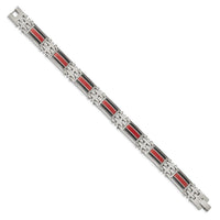 Stainless Steel Polished Black Carbon Fiber/Red Fiber Glass Inlay Bracelet ,