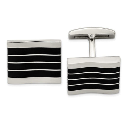 Stainless Steel Polished Black Cat's Eye Rectangle Cufflinks ,