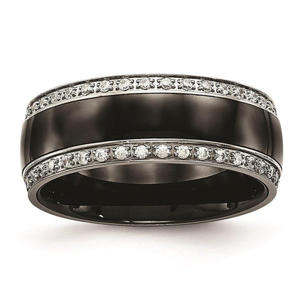 Stainless Steel Polished Black Ceramic CZ Ring ,