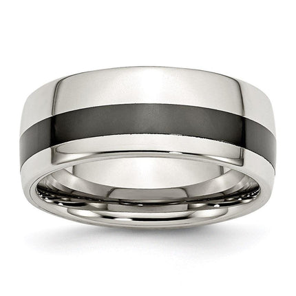 Stainless Steel Polished Black Ceramic Inlay 9.00mm Band ,