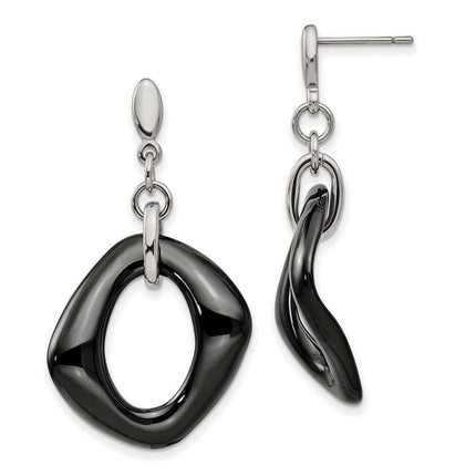 Stainless Steel Polished Black Ceramic Post Dangle Earrings ,