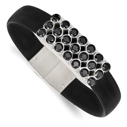 Stainless Steel Polished Black CZ Rubber band Bracelet ,