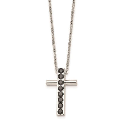 Stainless Steel Polished Black CZs Cross Necklace ,