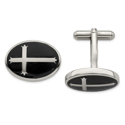 Stainless Steel Polished Black Enamel Cufflinks ,