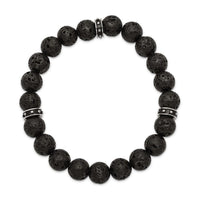 Stainless Steel Polished Black Enamel Lave Stone Beads Stretch Bracelet ,