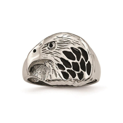 Stainless Steel Polished Black Enameled Eagle Ring ,