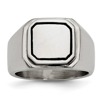 Stainless Steel Polished Black Enameled Ring ,