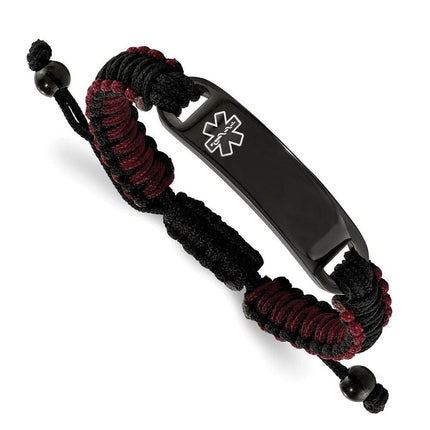 Stainless Steel Polished Black IP Black and Red Nylon Medical ID Bracelet ,