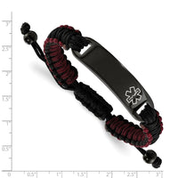 Stainless Steel Polished Black IP Black and Red Nylon Medical ID Bracelet ,