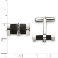 Stainless Steel Polished Black IP Black Diamond Preciosa Crystal Cuff Links ,