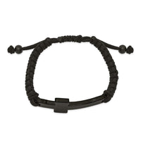 Stainless Steel Polished Black IP Black Nylon Adjustable Cross Bracelet ,