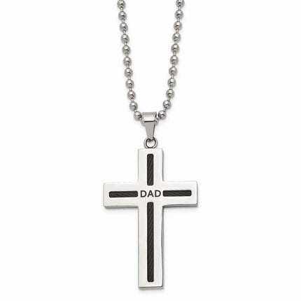 Stainless Steel Polished Black IP Cable Dad Cross Necklace ,