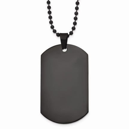 Stainless Steel Polished Black IP Dog Tag Necklace ,