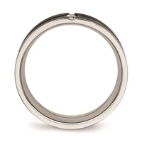 Stainless Steel Polished Black IP Grooved CZ Comfort Back Ring ,