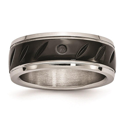 Stainless Steel Polished Black IP Grooved Ring ,