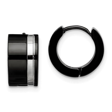 Stainless Steel Polished Black IP Hinged Hoop Earrings ,