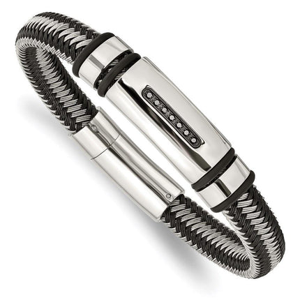 Stainless Steel Polished Black IP-plated 1/10ct tw. Diamond Bracelet ,