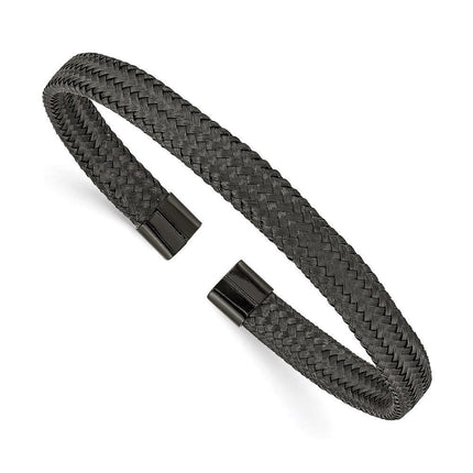 Stainless Steel Polished Black IP-plated 6.00mm Mesh Wire Cuff Bangle ,