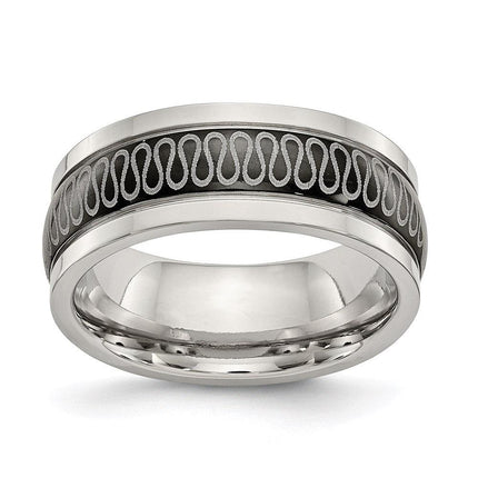Stainless Steel Polished Black IP-plated 7.80mm Band ,