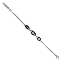 Stainless Steel Polished Black IP-plated 7in w/1in ext. Cross Bracelet ,