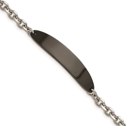 Stainless Steel Polished Black IP-plated 8in ID Bracelet ,