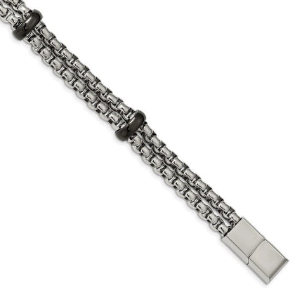 Stainless Steel Polished Black IP-plated 8in w/0.5in ext. Bracelet ,