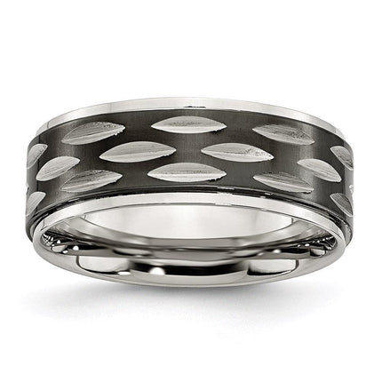 Stainless Steel Polished Black IP-plated 8mm Grooved Ring ,
