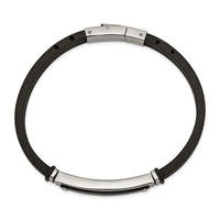 Stainless Steel Polished Black IP-plated Black Rubber 8.25in Bracelet ,