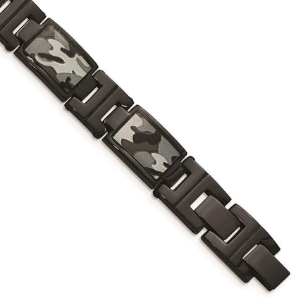 Stainless Steel Polished Black IP-plated Camoflage Bracelet ,