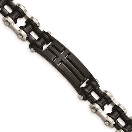 Stainless Steel Polished Black IP-plated Cross 9in ID Bracelet ,