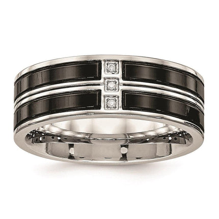 Stainless Steel Polished Black IP Plated CZ Band ,