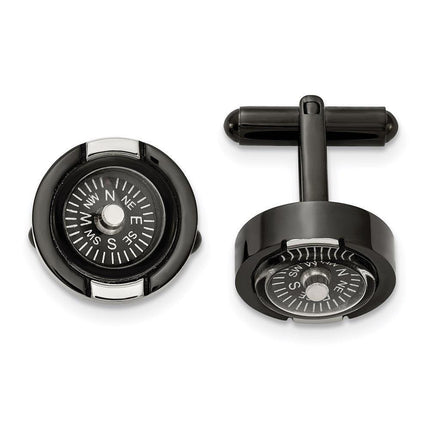 Stainless Steel Polished Black IP-plated Functional Compass Cufflinks ,