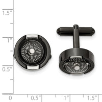 Stainless Steel Polished Black IP-plated Functional Compass Cufflinks ,