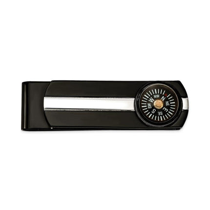 Stainless Steel Polished Black IP-plated Functional Compass Money Clip ,