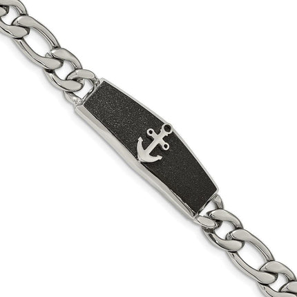 Stainless Steel Polished Black IP-plated Laser cut Anchor 8.5in Bracelet ,