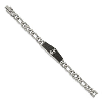 Stainless Steel Polished Black IP-plated Laser cut Anchor 8.5in Bracelet ,