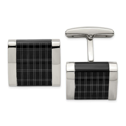 Stainless Steel Polished Black IP-plated Laser Design Cufflinks ,