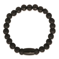 Stainless Steel Polished Black IP-plated Lava Stone Stretch Bracelet ,