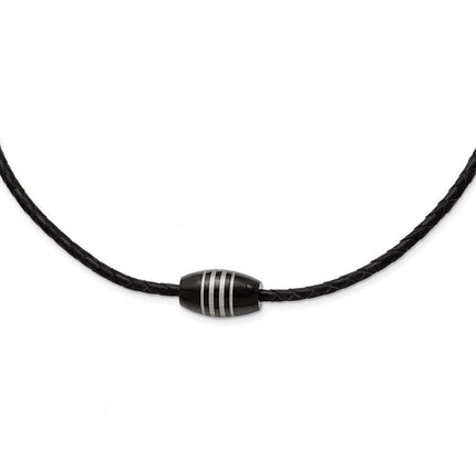 Stainless Steel Polished Black IP-plated Leather Cord Necklace ,