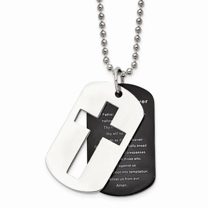Stainless Steel Polished Black IP-plated Lord's Prayer Necklace ,