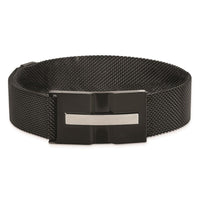 Stainless Steel Polished Black IP-plated Mesh Adjustable Magnetic Bracelet ,