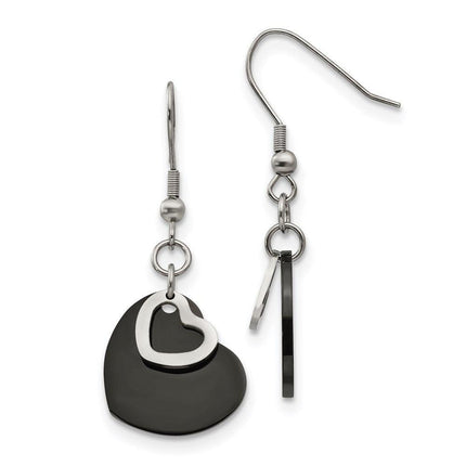 Stainless Steel Polished Black IP-plated Moveable Heart Earrings ,