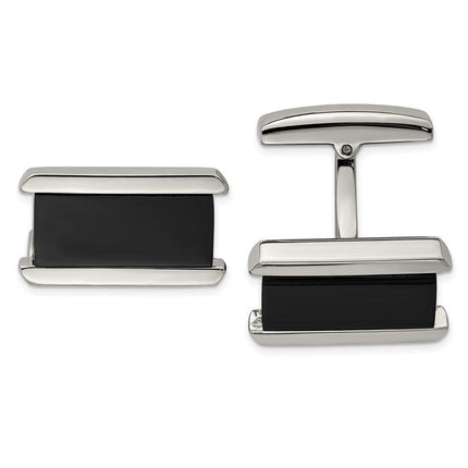 Stainless Steel Polished Black IP-plated Rectangle Cufflinks ,