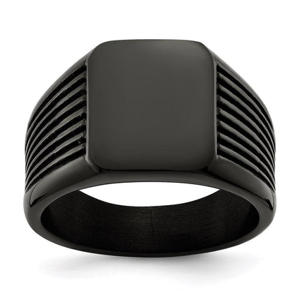 Stainless Steel Polished Black IP-plated Signet Ring ,