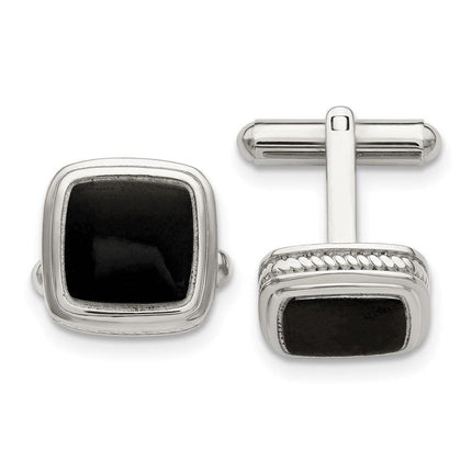 Stainless Steel Polished Black IP-plated Textured Edge Cuff Links ,