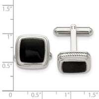 Stainless Steel Polished Black IP-plated Textured Edge Cuff Links ,